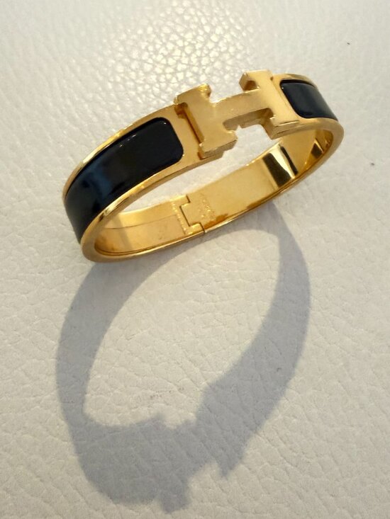 Hermes Jewelry - AUTHENTIC HERMES CLIC H BRACELET GOLD PLATED BLACK ENAMEL NARROW BANGLE PM